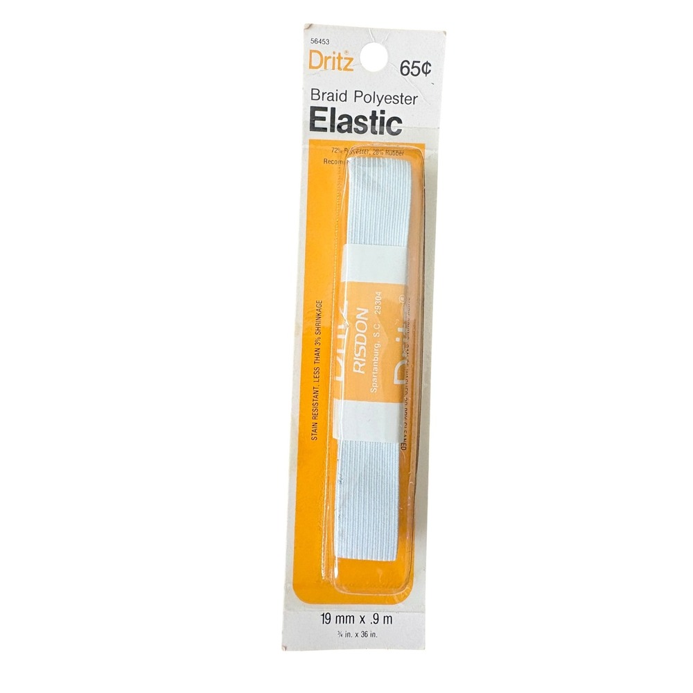 Dritz Braid Polyester Elastic 3/4" x 36" White Sewing Notion NOS Vintage